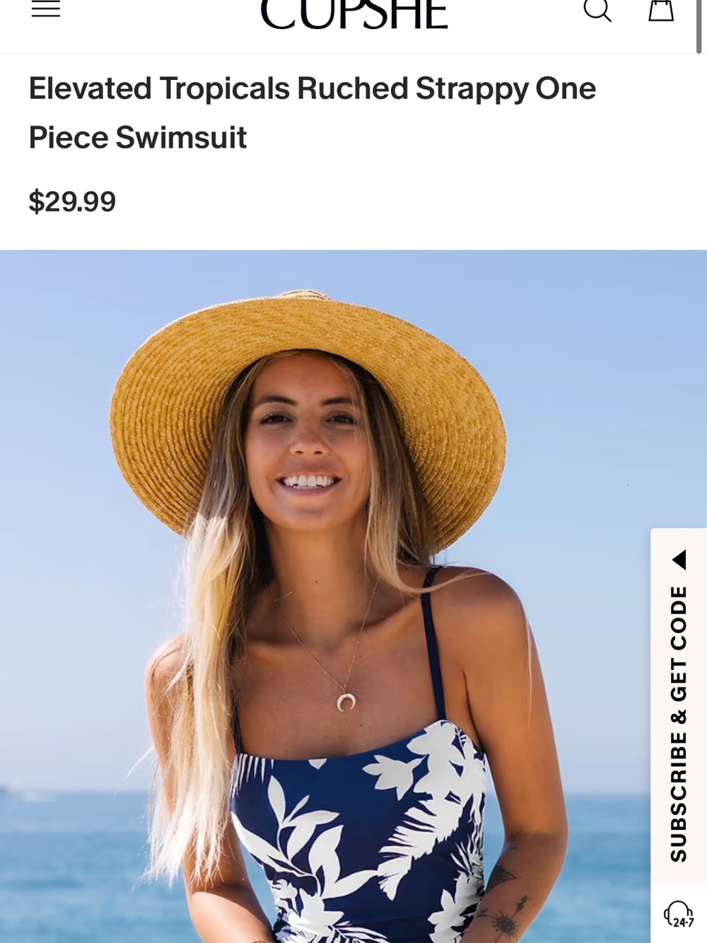Cupshe Navy White Tropical Ruched Strappy One-Piece Swimsuit